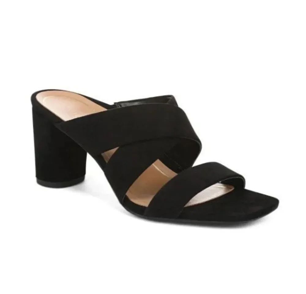 VIONIC Women's Merlot Heeled Slide Sandal, Black Suede NEW size 10